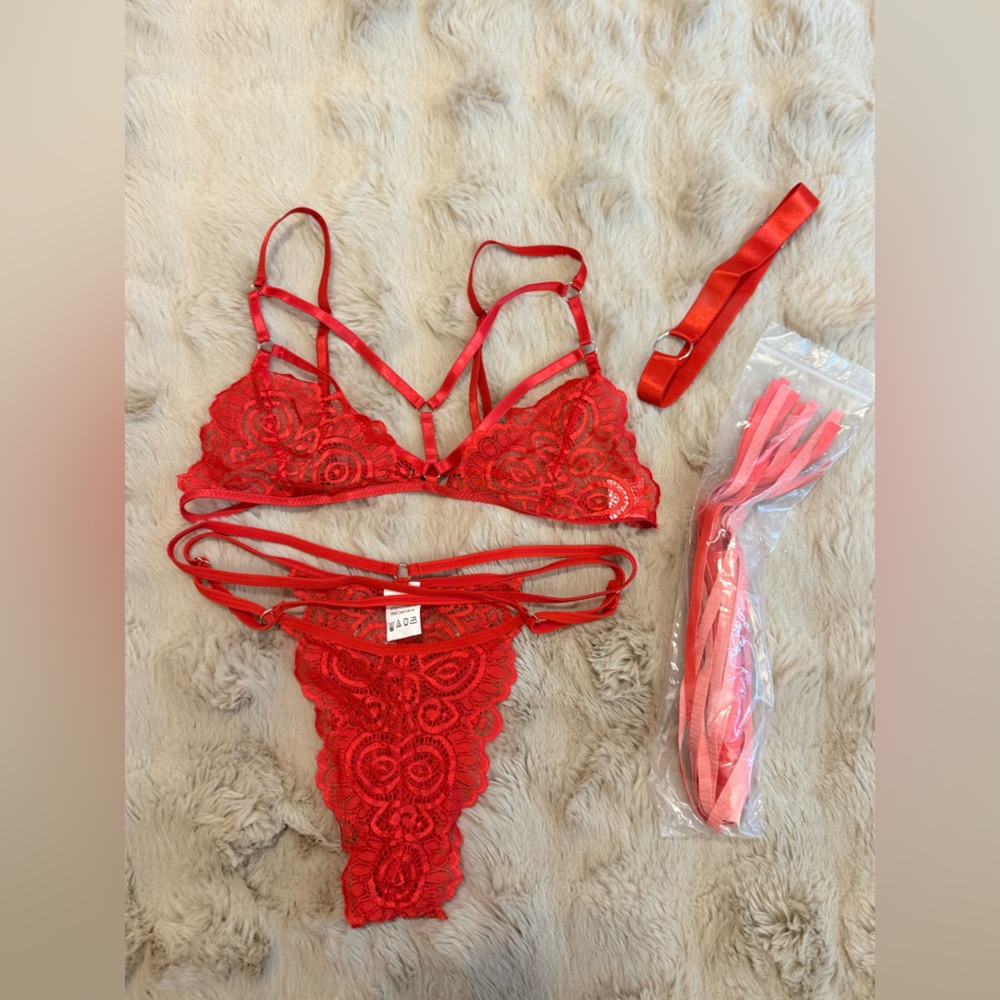 Brand new SHEIN Red Lace Strappy Bra Set